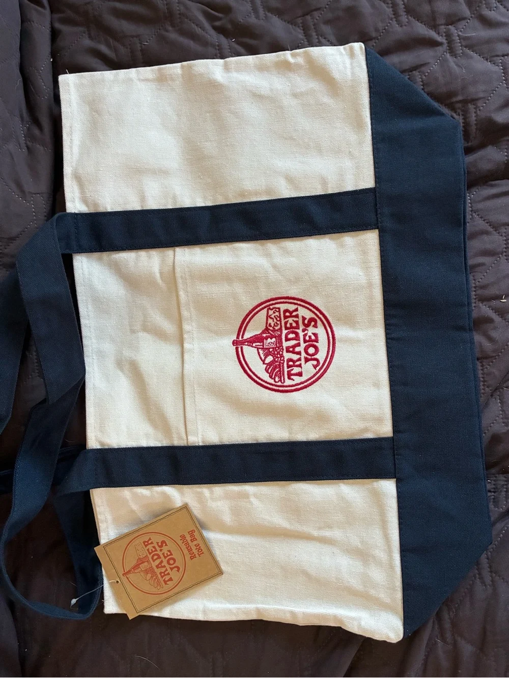 Trader Joe’s large Canvas Tote Bag in Natural and Navy